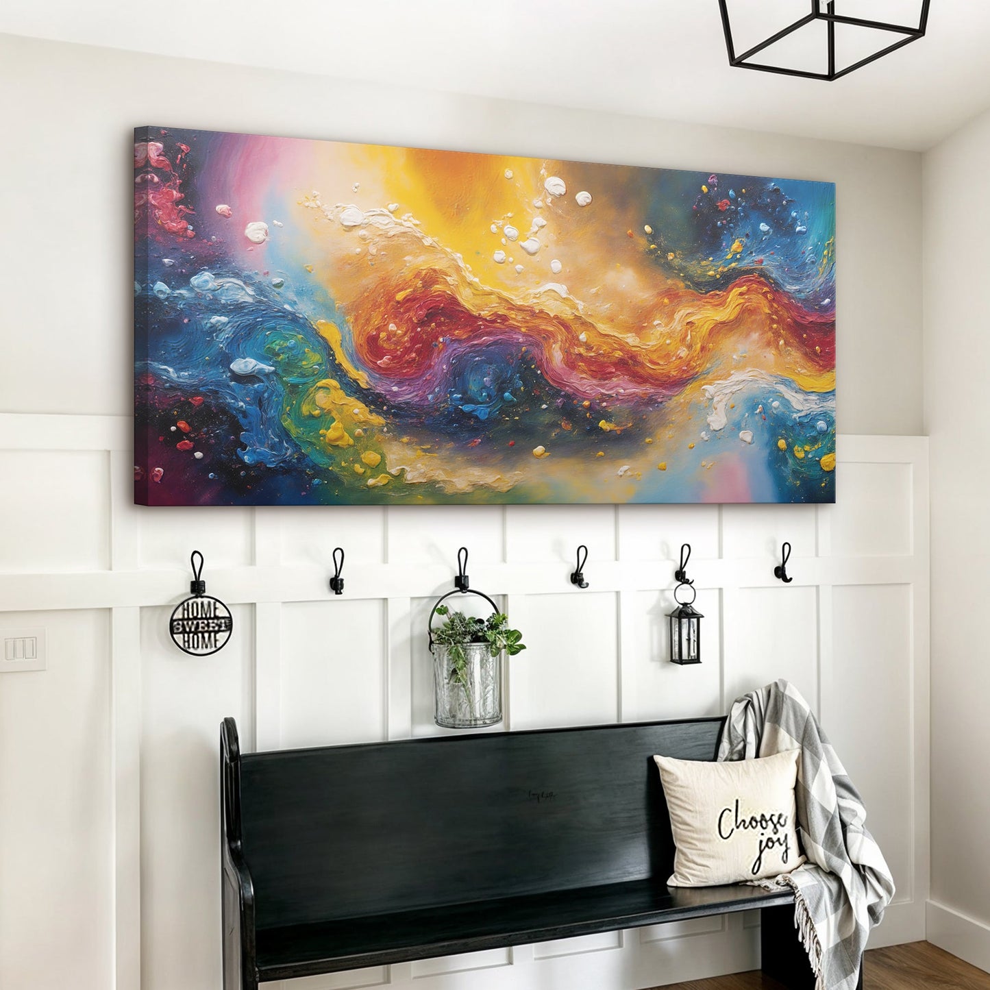 Chroma Nova Wall Art canvas by Tailored Canvases; vibrant abstract swirls of yellow blue orange on Tampa Home & Garden Store