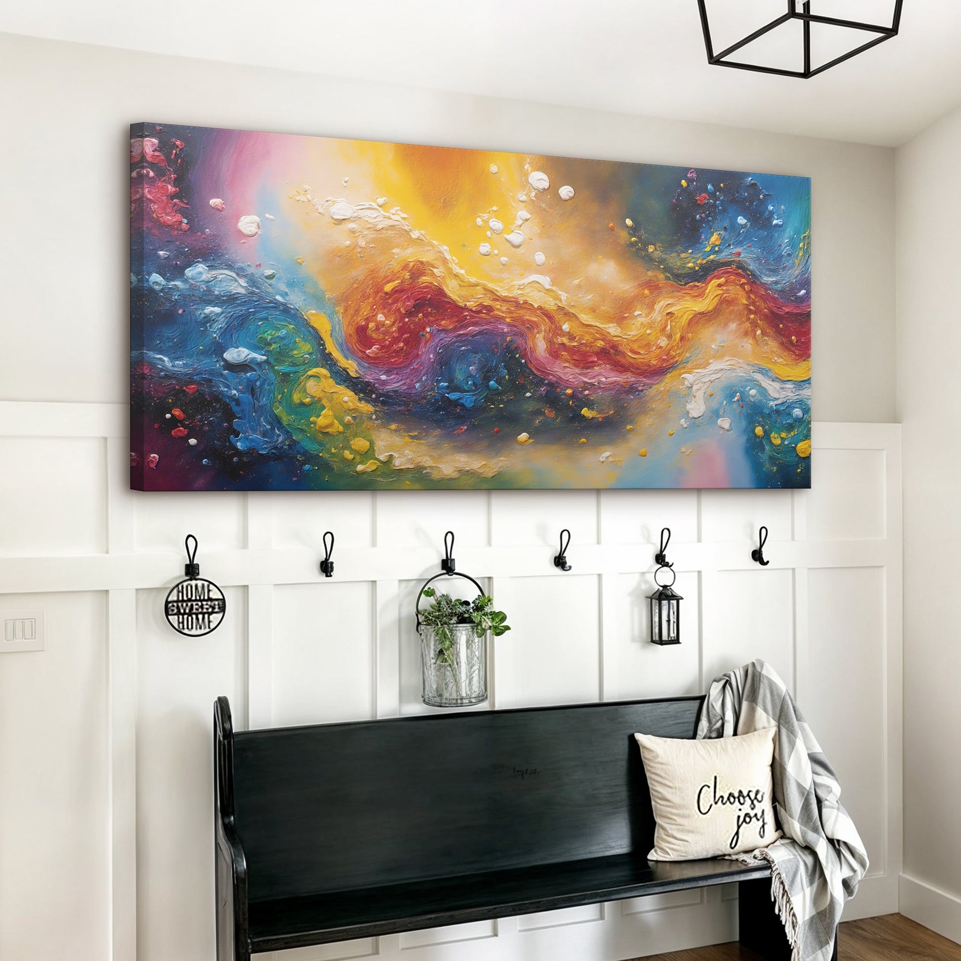 Chroma Nova Wall Art canvas by Tailored Canvases; vibrant abstract swirls of yellow blue orange on Tampa Home & Garden Store