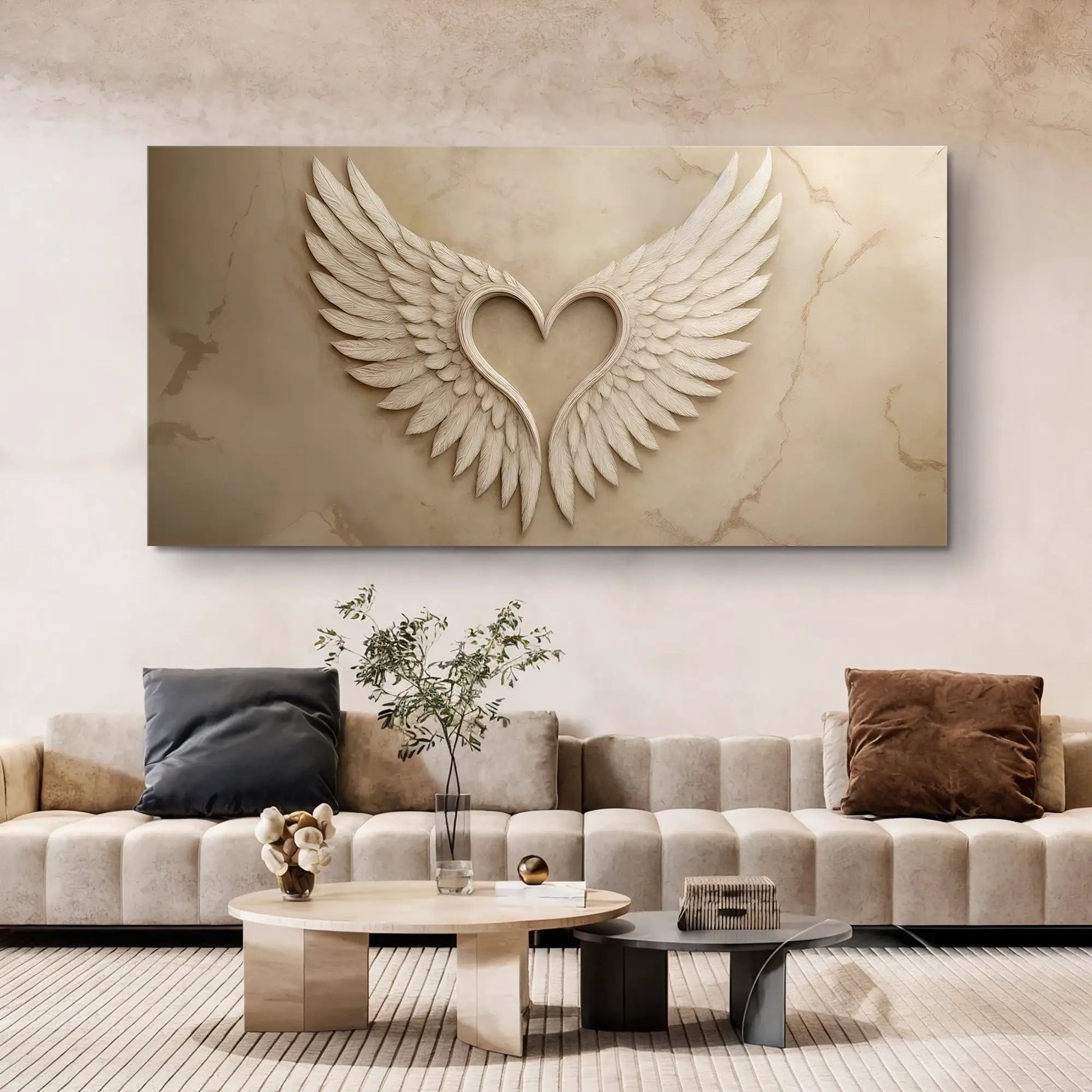 Wings Of Love abstract wall art crafting canvas beige heart and feather wings Tailored Canvases on Tampa Home & Garden Store