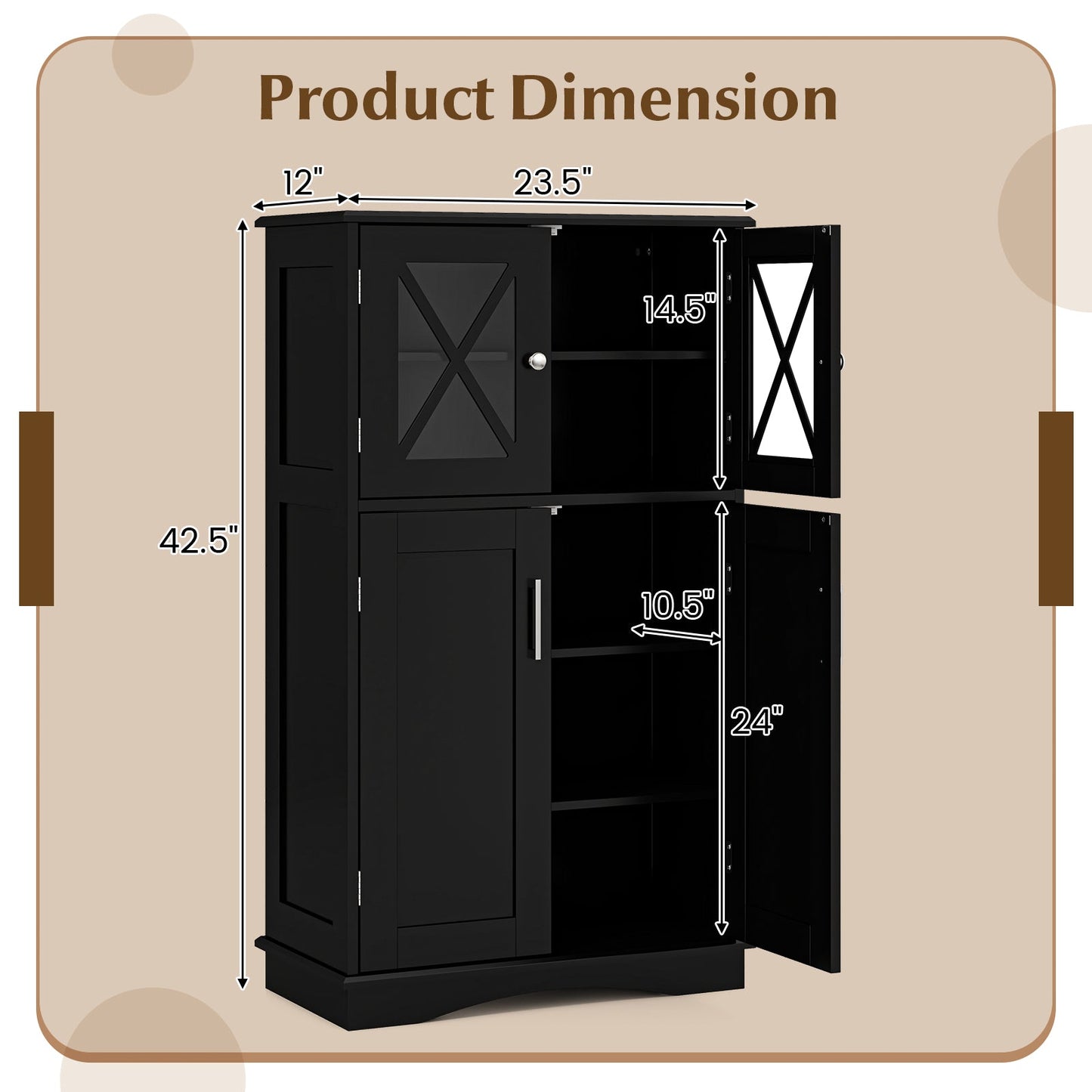 Black 4-door freestanding bathroom cabinet with adjustable shelves by DirectDeals on Tampa Home & Garden Store