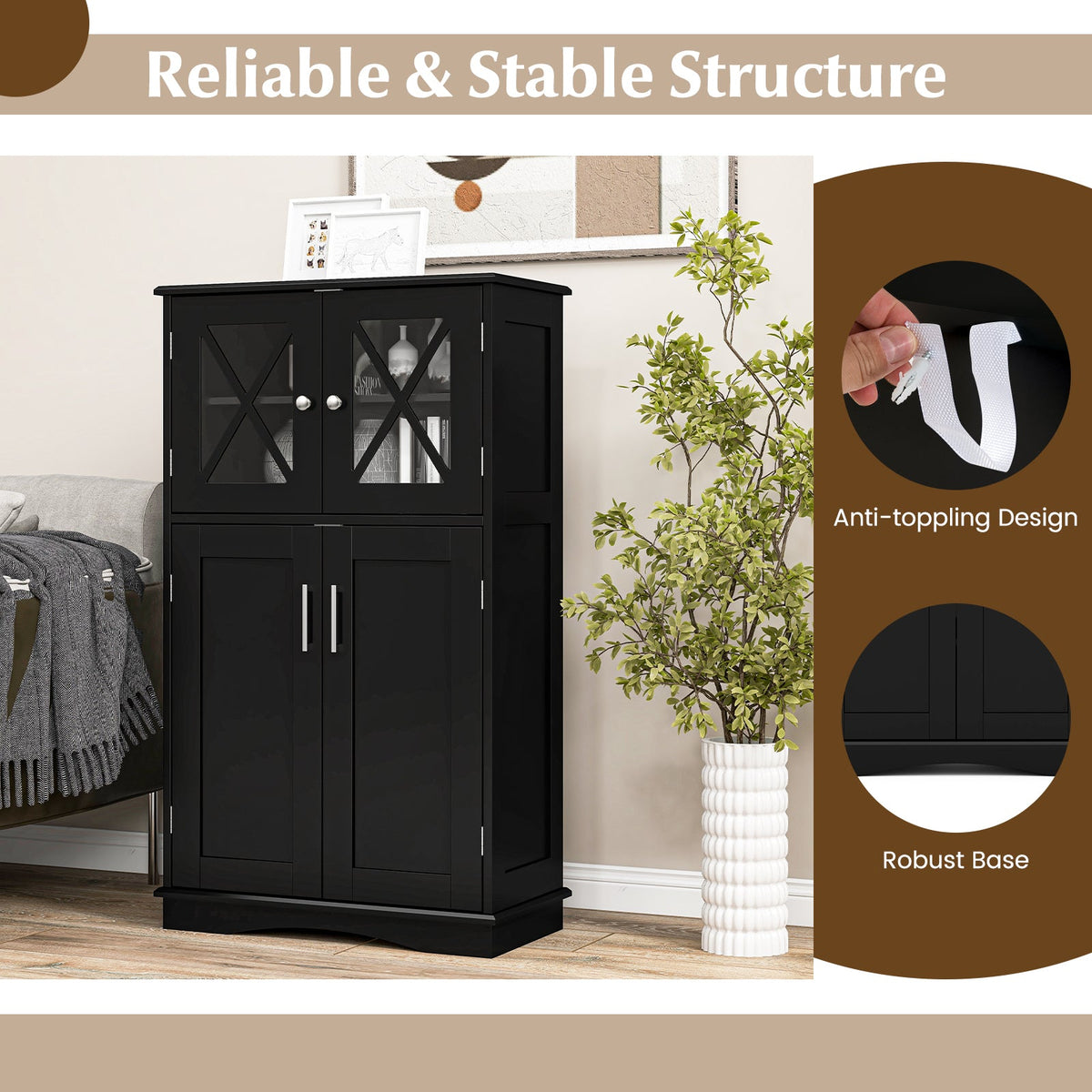 DirectDeals black 4-door freestanding bathroom cabinet with adjustable shelves on Tampa Home & Garden Store