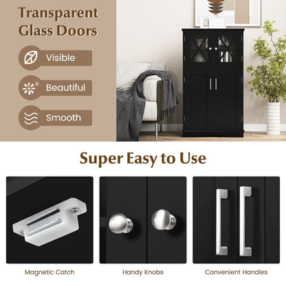 4 Doors Free-standing Bathroom Cabinet with Adjustable Shelves, black glass doors by DirectDeals on Tampa Home & Garden Store