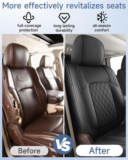 Umbrauto Ram truck seat covers full set; brown worn seat left, black quilted leather right on Tampa Home & Garden Store