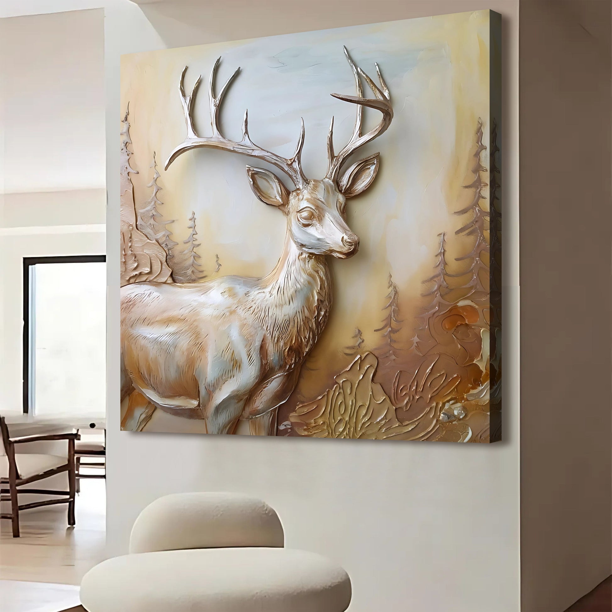3D Deer Wall Art canvas by Tailored Canvases featuring textured beige-brown relief crafting canvas on Tampa Home & Garden Store