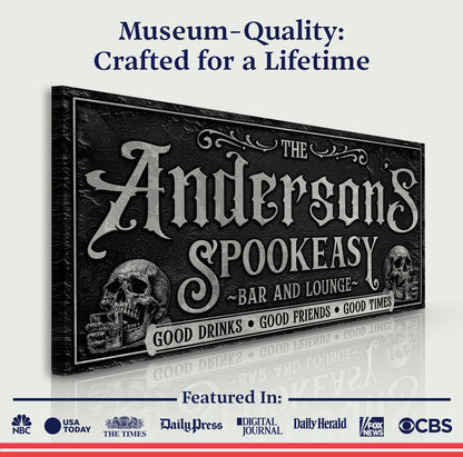 Personalized Spookeasy Bar Sign II canvas with black and vintage typography Tailored Canvases on Tampa Home & Garden Store