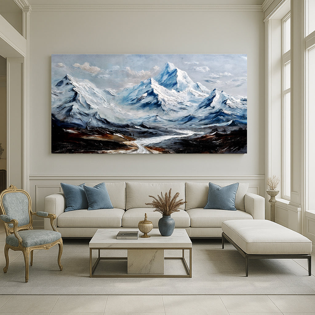Mountain Minimalist Wall Art II canvas by Tailored Canvases featuring blue and white mountains on Tampa Home & Garden Store