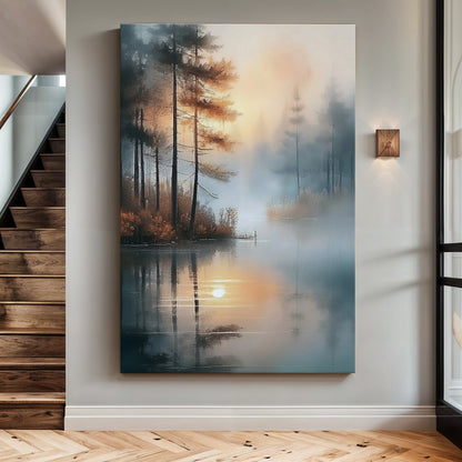 Misty Lake Wall Art canvas by Tailored Canvases in muted forest sunrise tones on Tampa Home & Garden Store