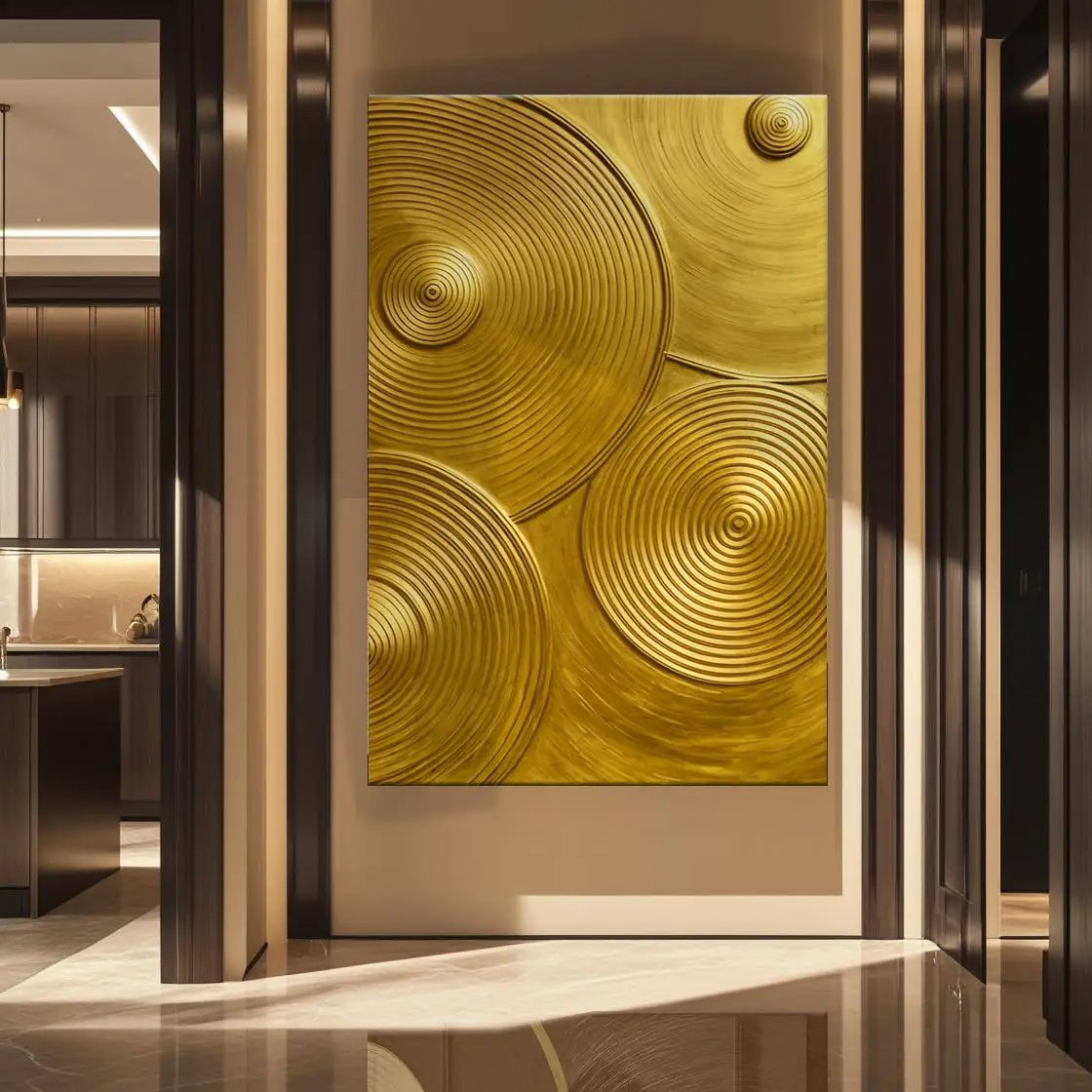 Gold Symphony Wall Art canvas by Tailored Canvases with gold circles for crafting decor on Tampa Home & Garden Store