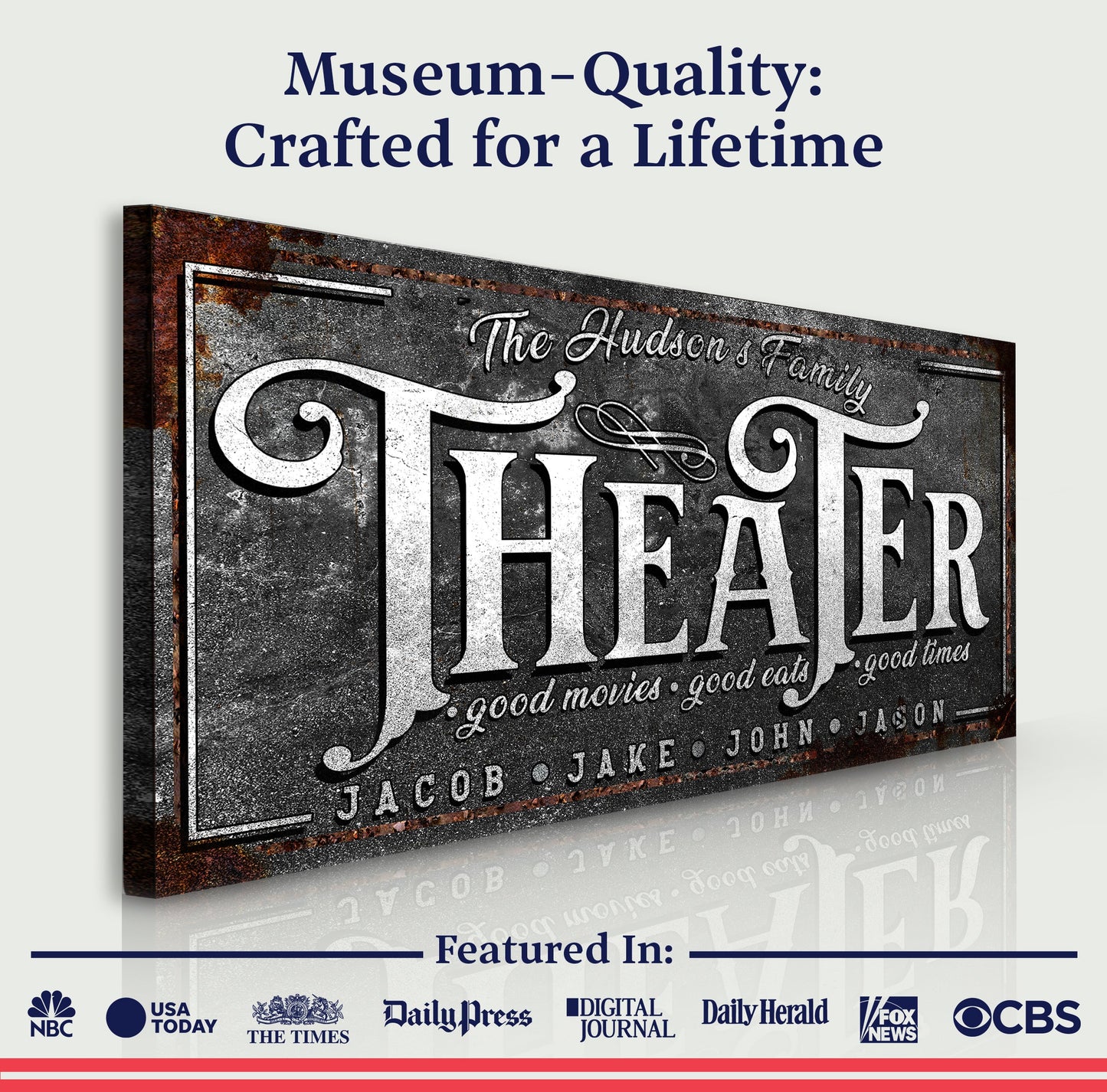 Theater Sign V canvas with distressed rusted metal texture and vintage typography on Tampa Home & Garden Store