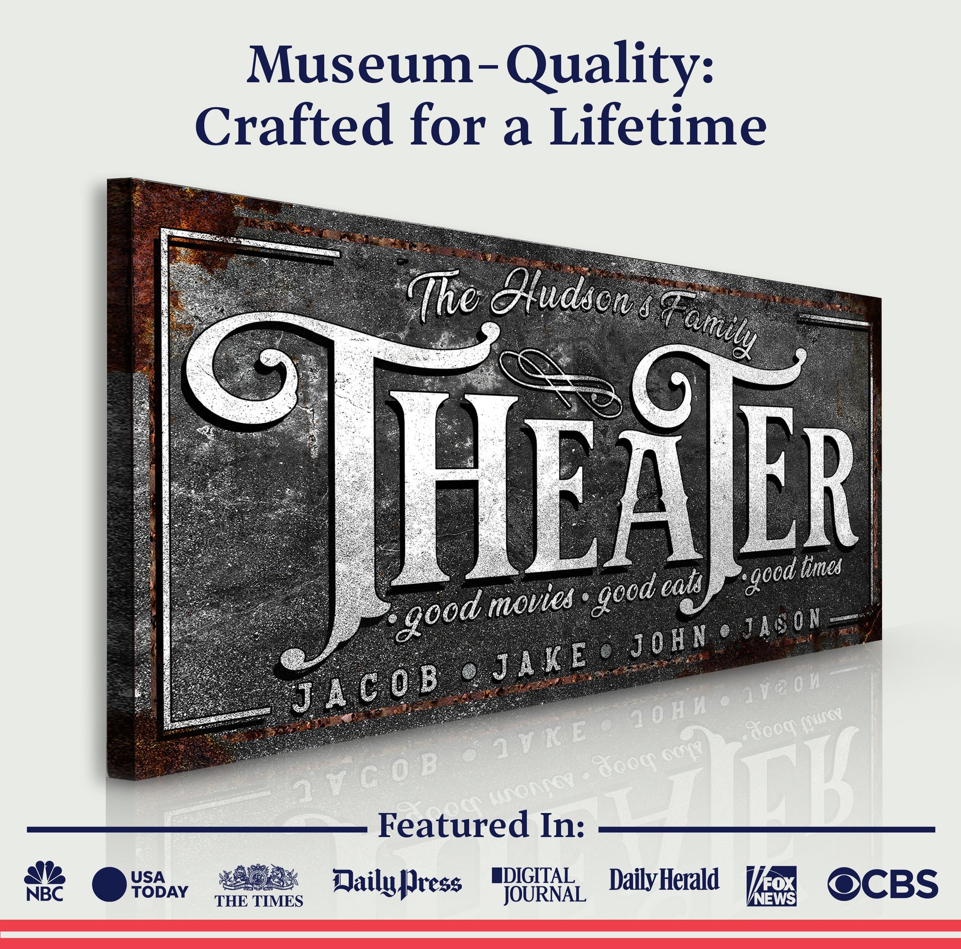 Theater Sign V canvas with distressed rusted metal texture and vintage typography on Tampa Home & Garden Store