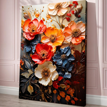 Blooming Garden Rhapsody Wall Art by Tailored Canvases, orange blooms with petals on dark bg on Tampa Home & Garden Store