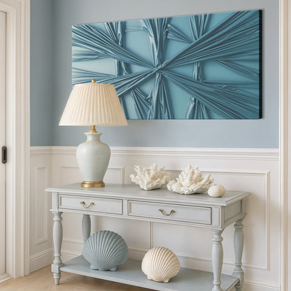 Modern Abstract Minimalist Wall Art V canvas with blue draped fabric folds on Tampa Home & Garden Store