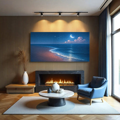 Beach Shoreline Coastal Wall Art V canvas Tailored Canvases blue ocean night sky above fireplace on Tampa Home & Garden Store