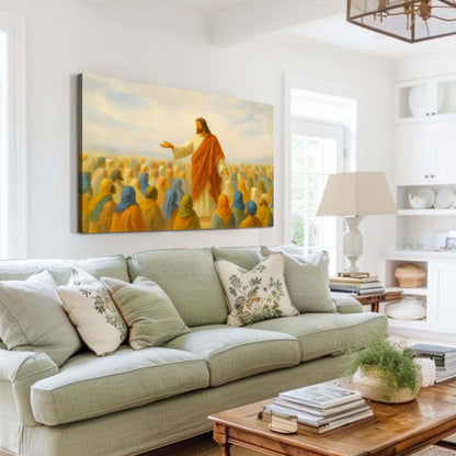 Jesus Speaking To Crowd Faith Wall Art II canvas by Tailored Canvases warm tones on Tampa Home & Garden Store