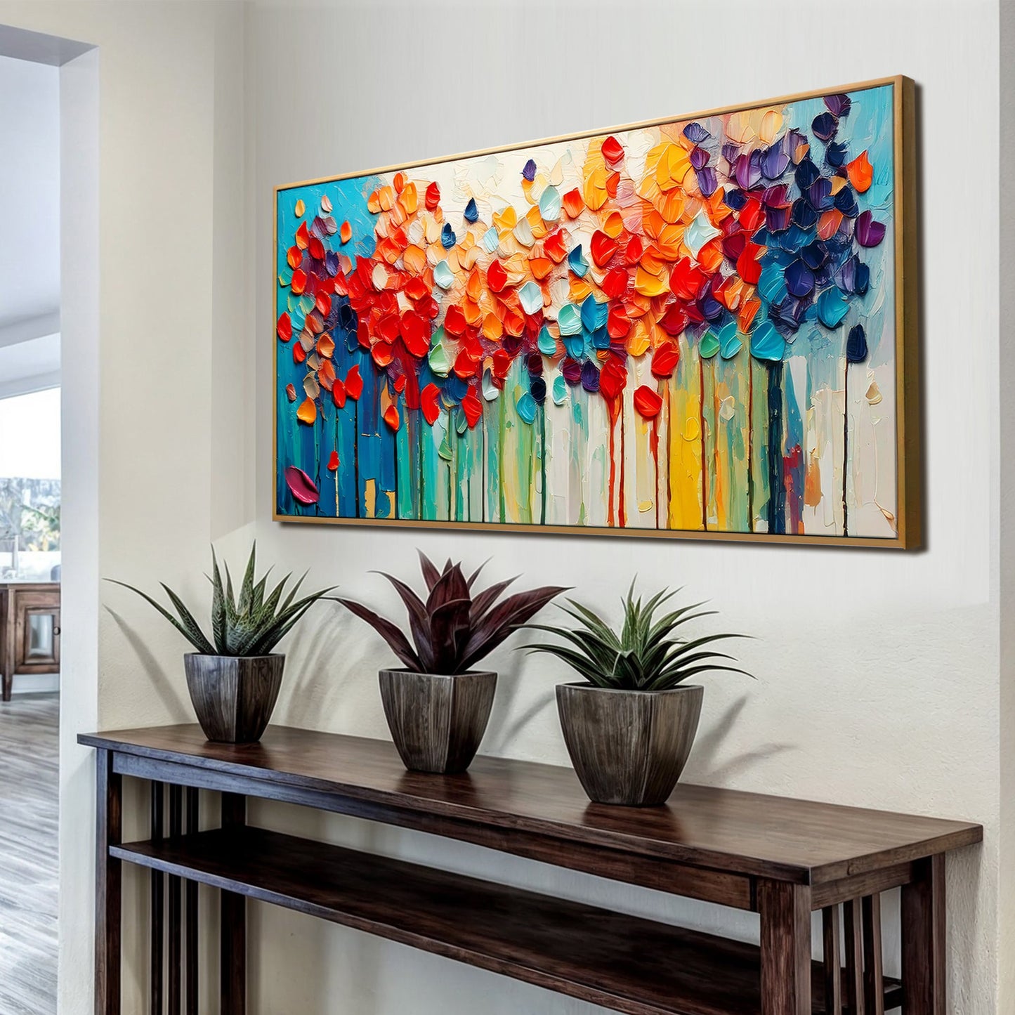 Colorful Petals Wall Art Canvas by Tailored Canvases; textured petals in blues, reds, yellows on Tampa Home & Garden Store
