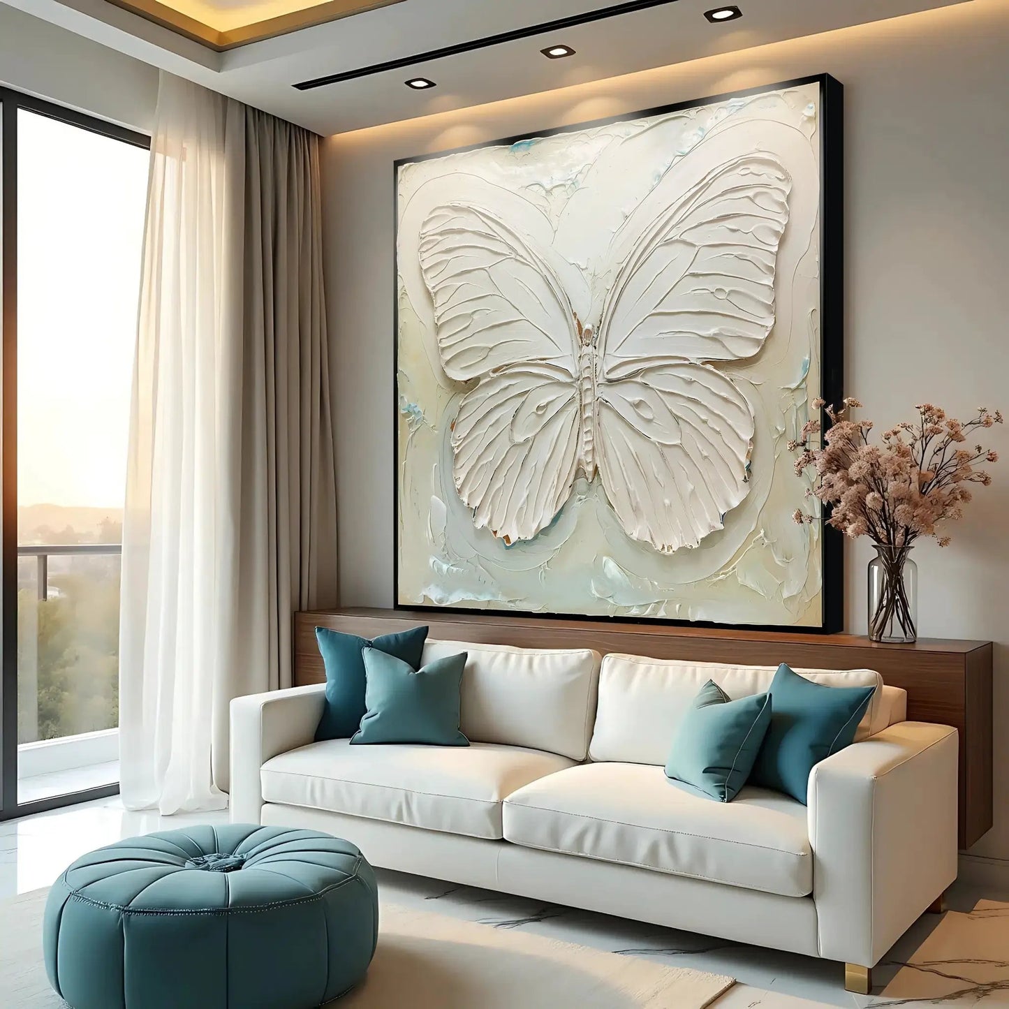 White Butterfly Wall Art canvas by Tailored Canvases with a raised butterfly design frame on Tampa Home & Garden Store