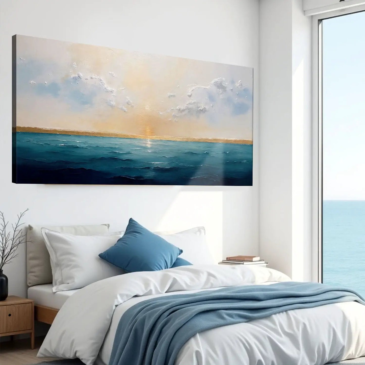 Waterscape Abstract Wall Art VI canvas with blue ocean and warm sky by Tailored Canvases on Tampa Home & Garden Store