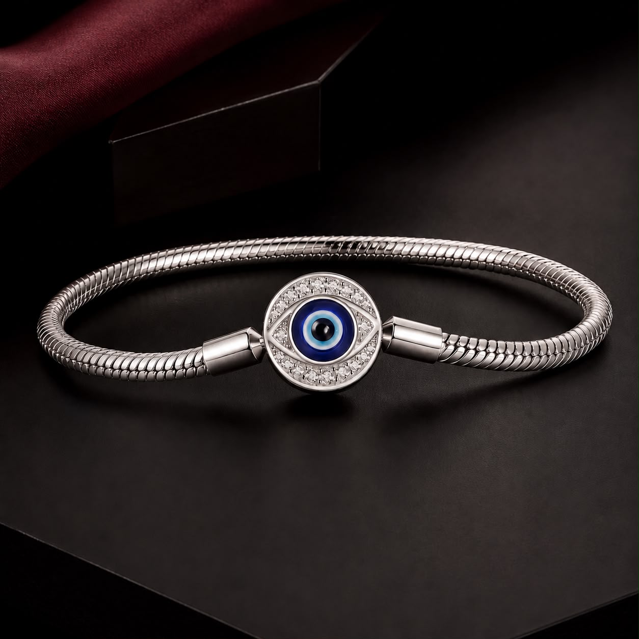 925 sterling silver bracelet with blue evil-eye charm accented by CZ crystals, size 17.0 on Tampa Home & Garden Store
