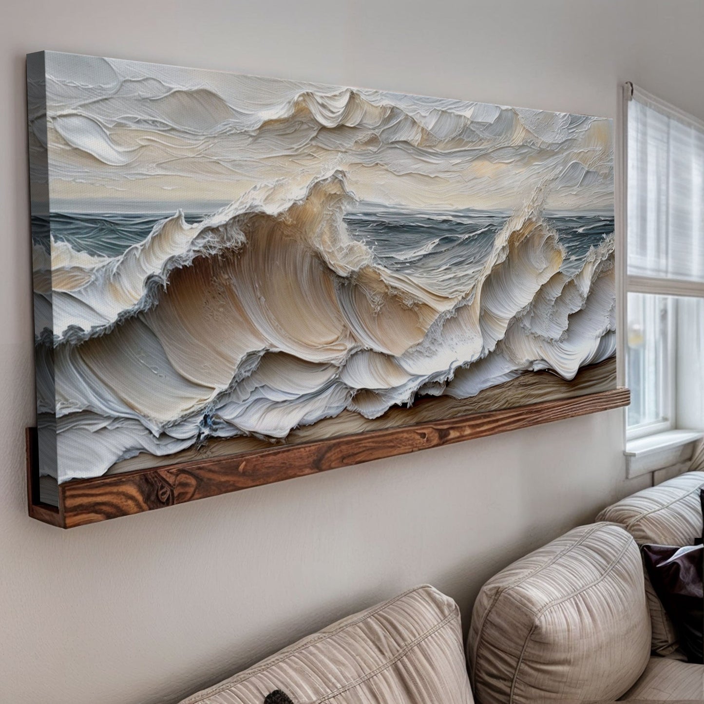 Ocean Waves Wall Art canvas, textured crafting canvas in blue beige tones by Tailored Canvases on Tampa Home & Garden Store