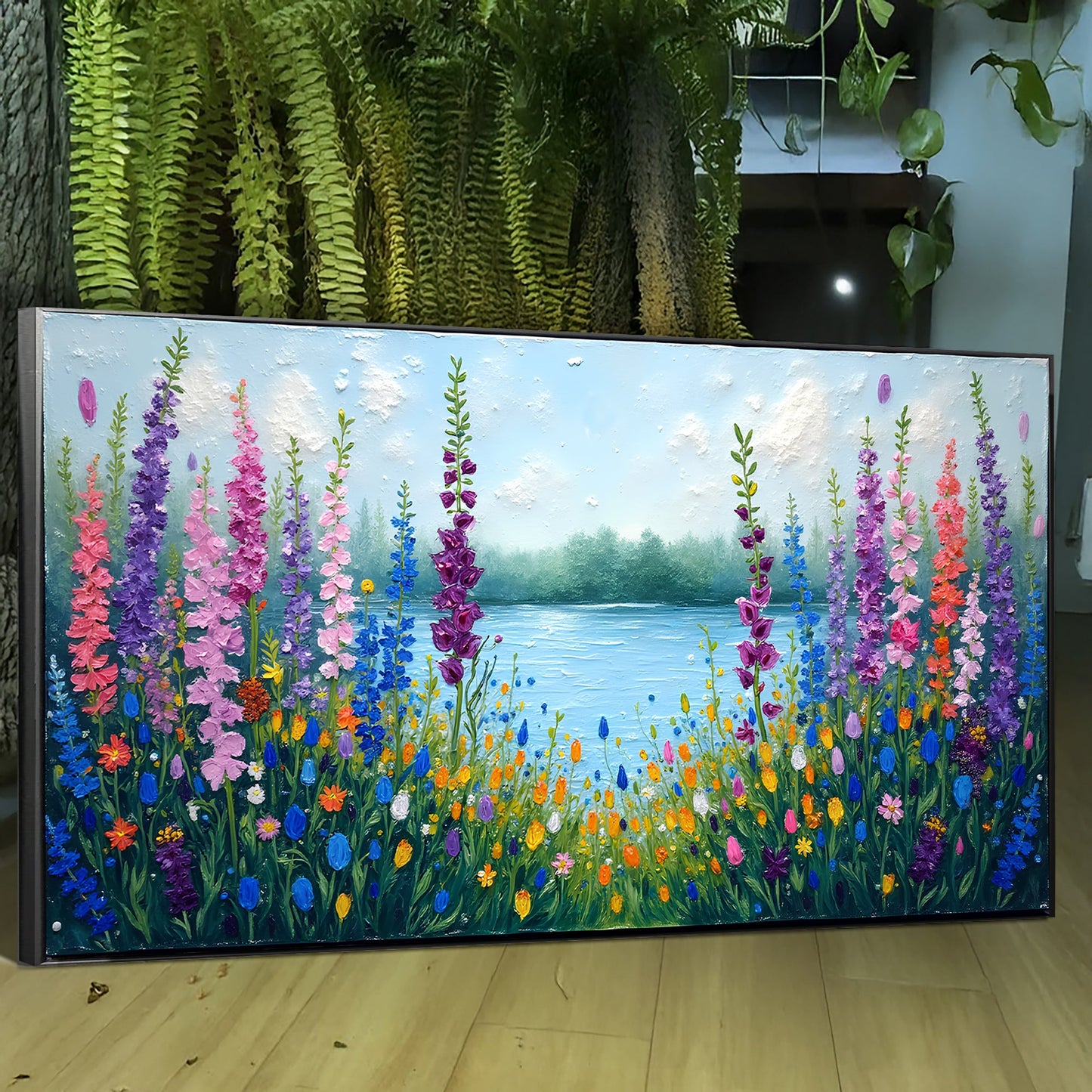 Alphine Meadow Wall Art canvas; colorful wildflower field with pink, purple, blue blooms on Tampa Home & Garden Store