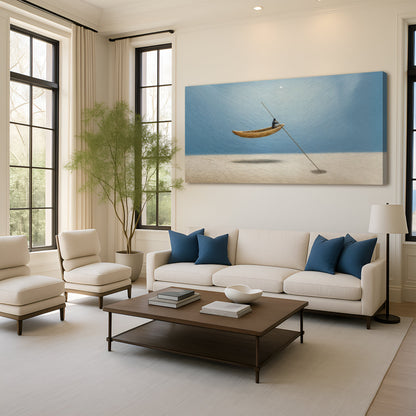 Sand Drifter Wall Art canvas by Tailored Canvases featuring a canoeist on blue water on Tampa Home & Garden Store