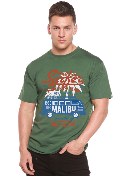 Team Surfer Spun Bamboo green men's short sleeve graphic tee with tropical print on Tampa Home & Garden Store