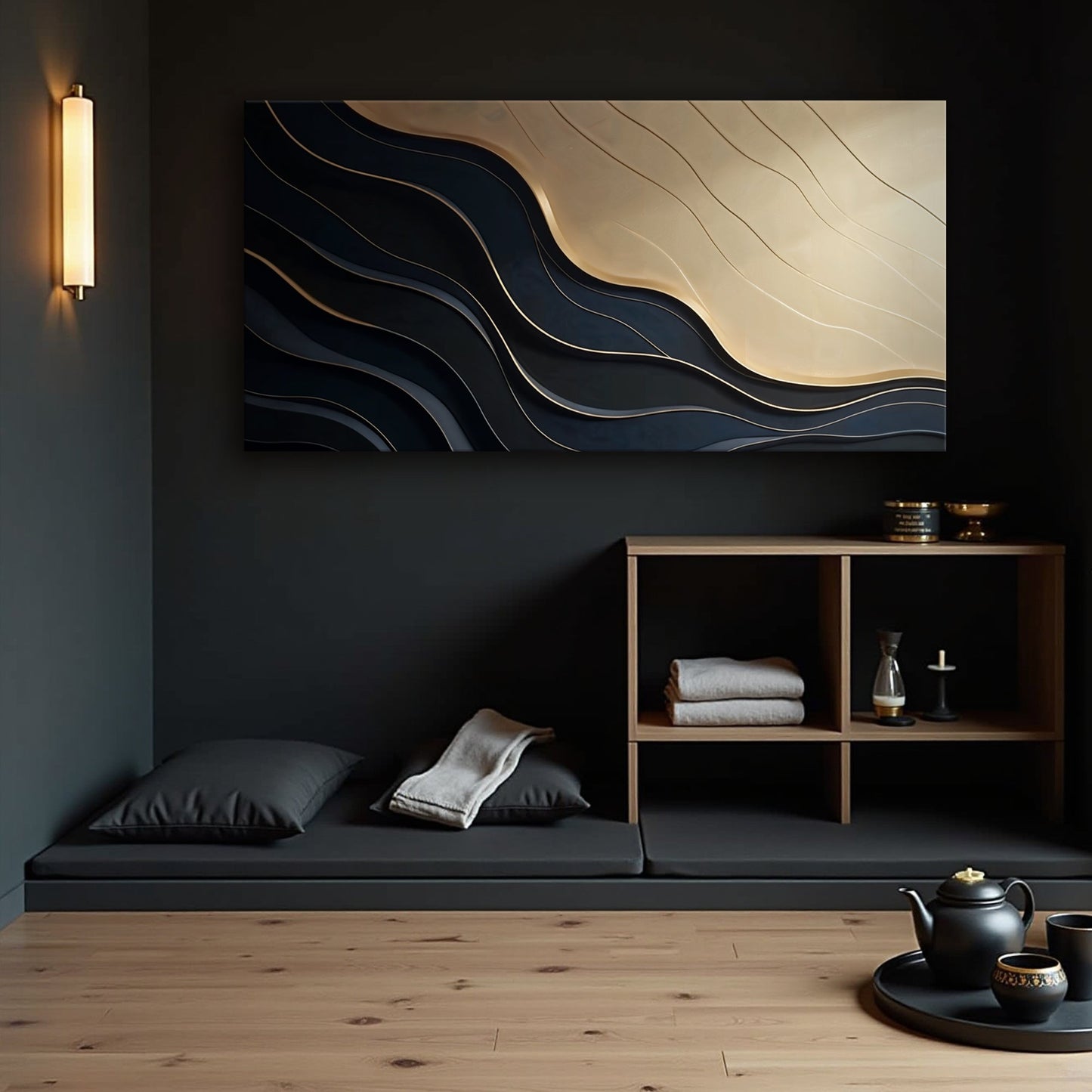 Black And Gold Minimalist Abstract VII canvas Tailored Canvases black gold waves Crafting on Tampa Home & Garden Store
