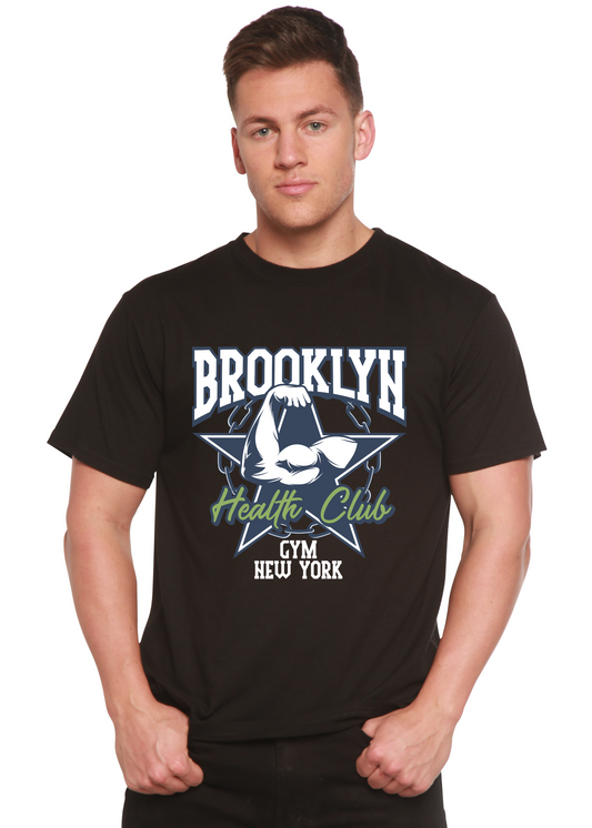 Brooklyn Health Club men's bamboo viscose/organic cotton graphic tee, black with gym motif on Tampa Home & Garden Store