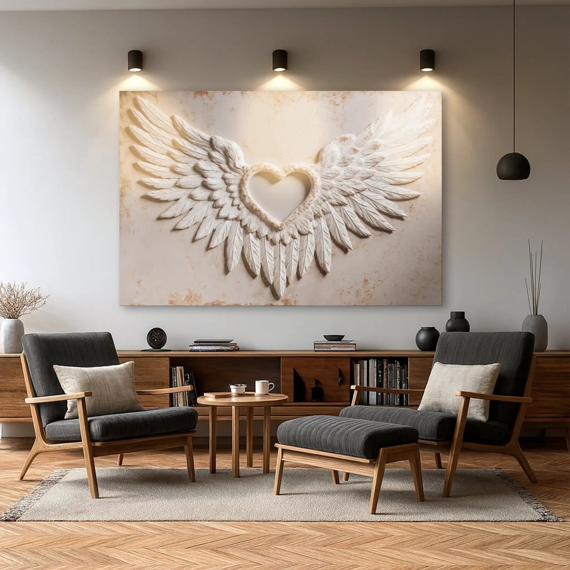 Wings of Love Abstract Wall Art II canvas white wings heart shape beige Tailored Canvases on Tampa Home & Garden Store