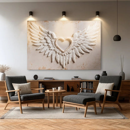 Wings of Love Abstract Wall Art II canvas white wings heart shape beige Tailored Canvases on Tampa Home & Garden Store