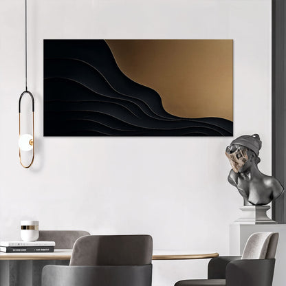 Black And Gold Minimalist Abstract X canvas by Tailored Canvases, waves with gold panel on Tampa Home & Garden Store