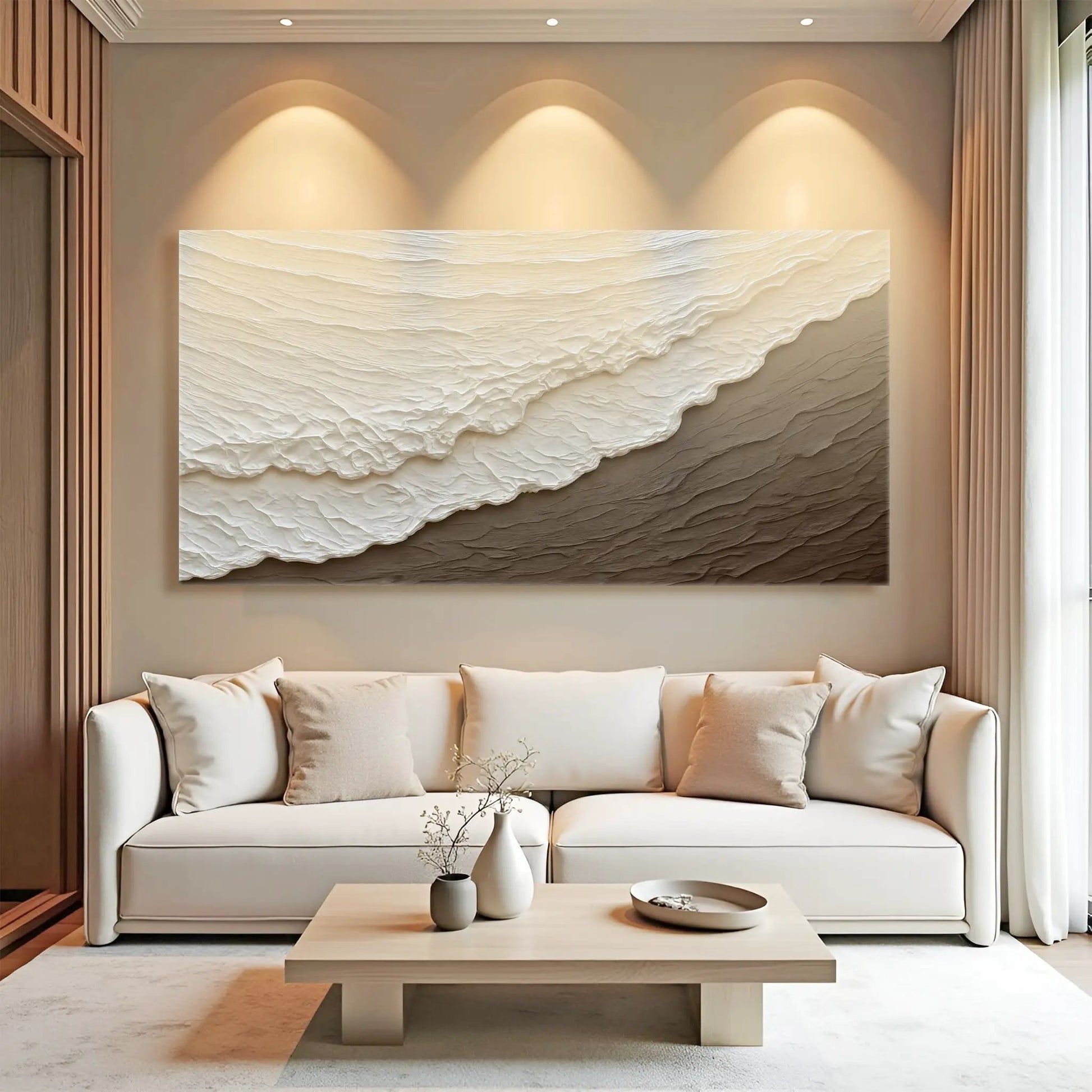 Waves Abstract Wall Art canvas by Tailored Canvases with creamy, textured wave design on Tampa Home & Garden Store