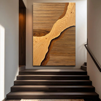 Wood Rift Wall Art canvas with warm wood grain and curved rift motif by Tailored Canvases on Tampa Home & Garden Store