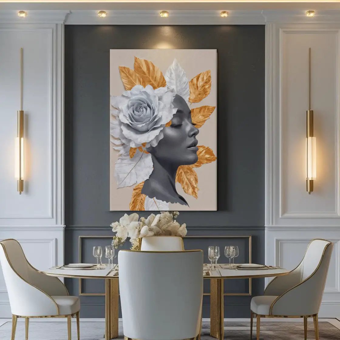 Canvas Floral Majesty Wall Art IV by Tailored Canvases, grayscale head with white rose on Tampa Home & Garden Store