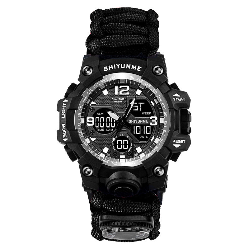 Stevvex survival men sports watch with outdoor compass, black rugged case, paracord strap on Tampa Home & Garden Store