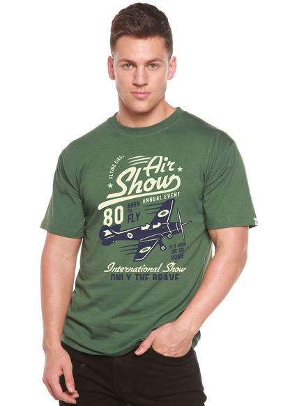 Air Show men's bamboo viscose organic cotton graphic T-shirt with airplane print in green on Tampa Home & Garden Store