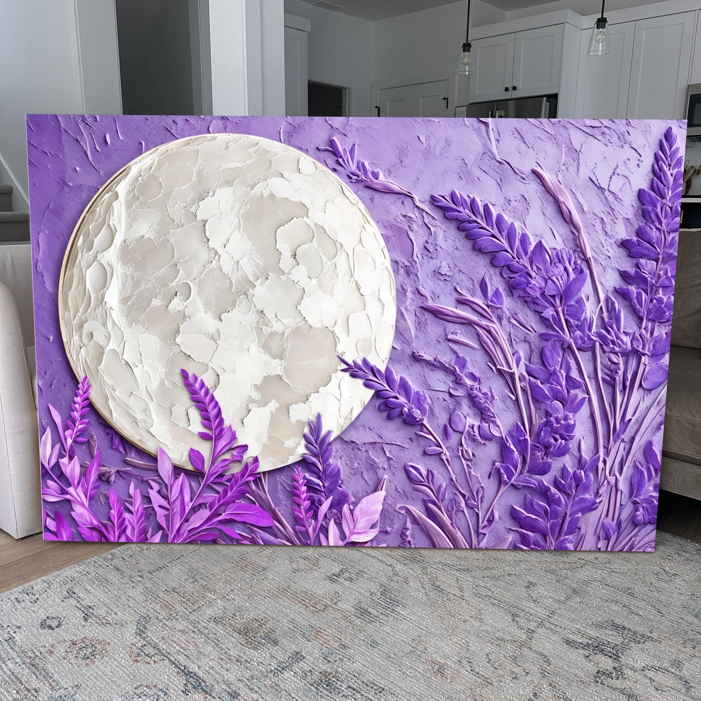 3D Lavander Moon Wall Art canvas with white moon on purple backdrop Tailored Canvases on Tampa Home & Garden Store