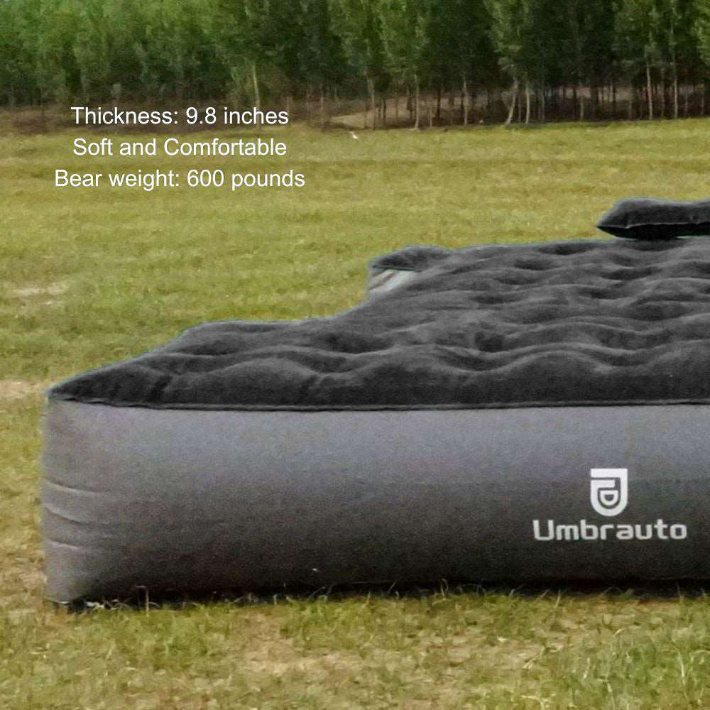 Umbrauto truck bed air mattress for Ford, gray with plush black top and side logo on Tampa Home & Garden Store