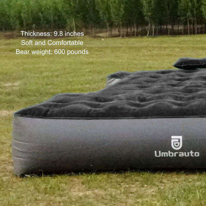 Umbrauto truck bed air mattress for Ford, gray with plush black top and side logo on Tampa Home & Garden Store