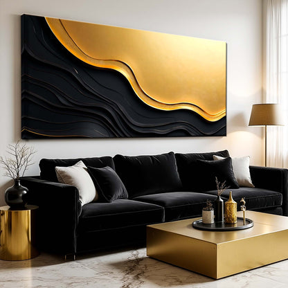 Black And Gold Minimalist Abstract V canvas Tailored Canvases curves on black waves on Tampa Home & Garden Store