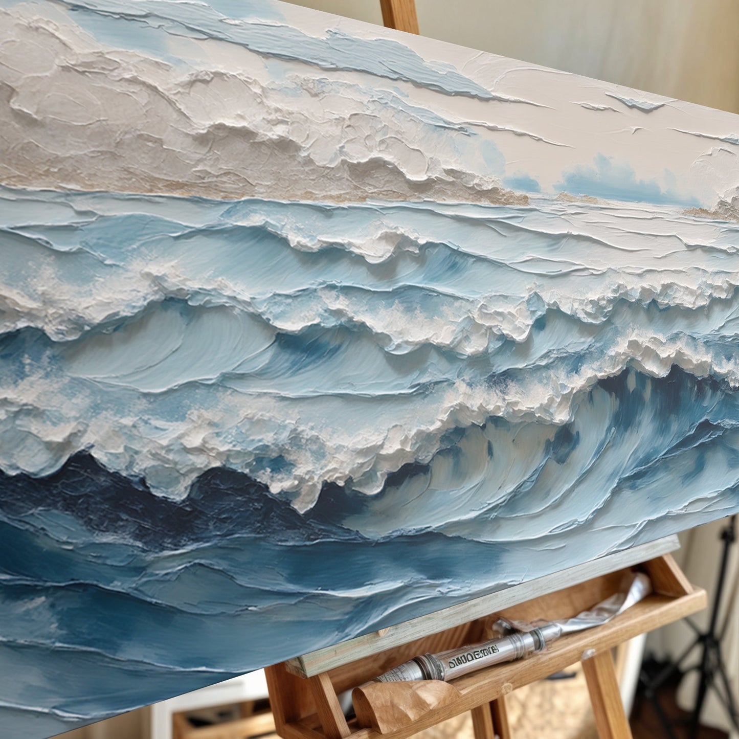 Ocean Embrace Wall Art canvas set of 3 with textured blue seascape by Tailored Canvases on Tampa Home & Garden Store