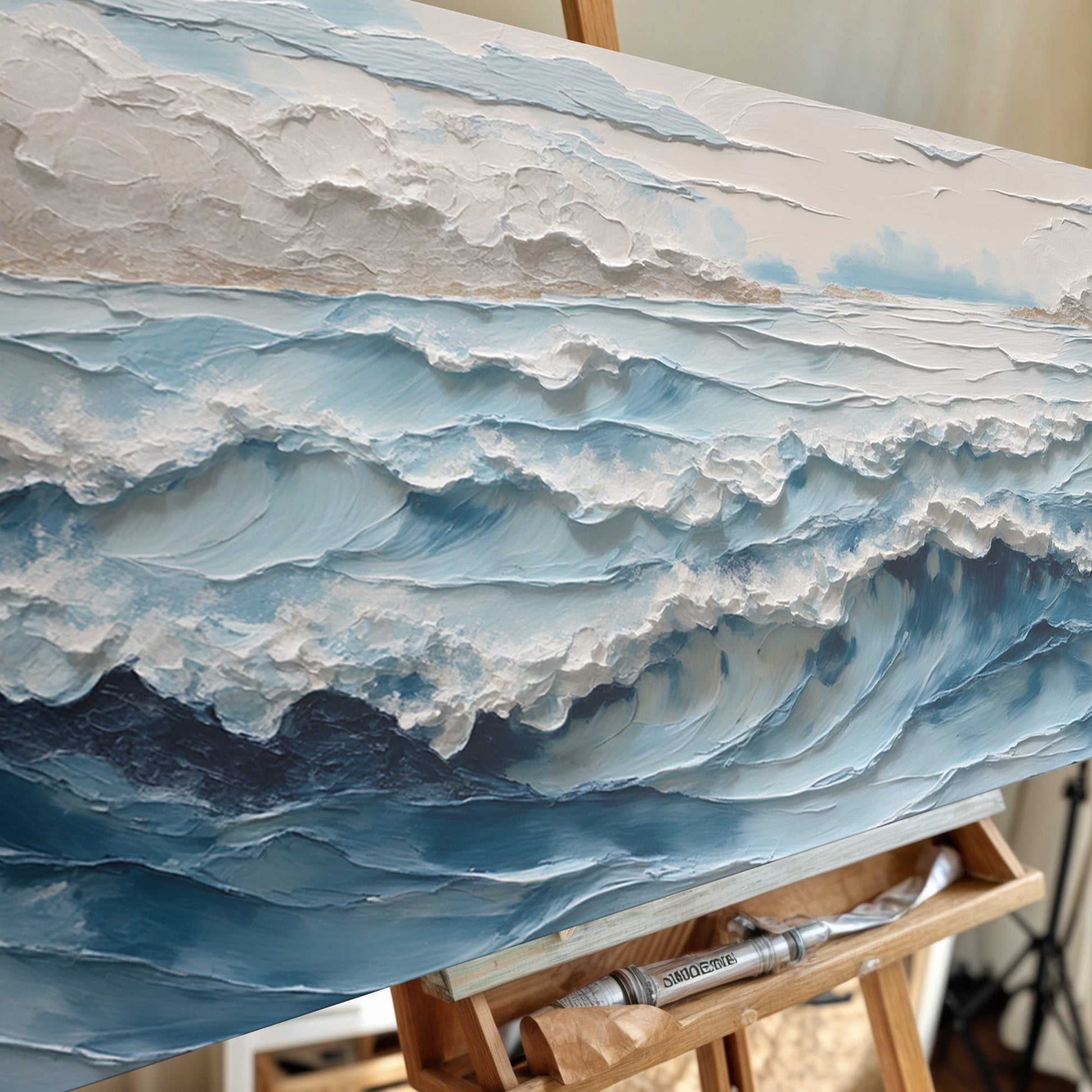 Ocean Embrace Wall Art canvas set of 3 with textured blue seascape by Tailored Canvases on Tampa Home & Garden Store