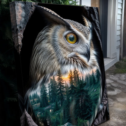 Owl Double Exposure Canvas by Tailored Canvases, forest scene in the owl's eye on Tampa Home & Garden Store