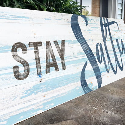 Stay Salty Coastal Sign IX canvas with distressed blue plank background on Tampa Home & Garden Store