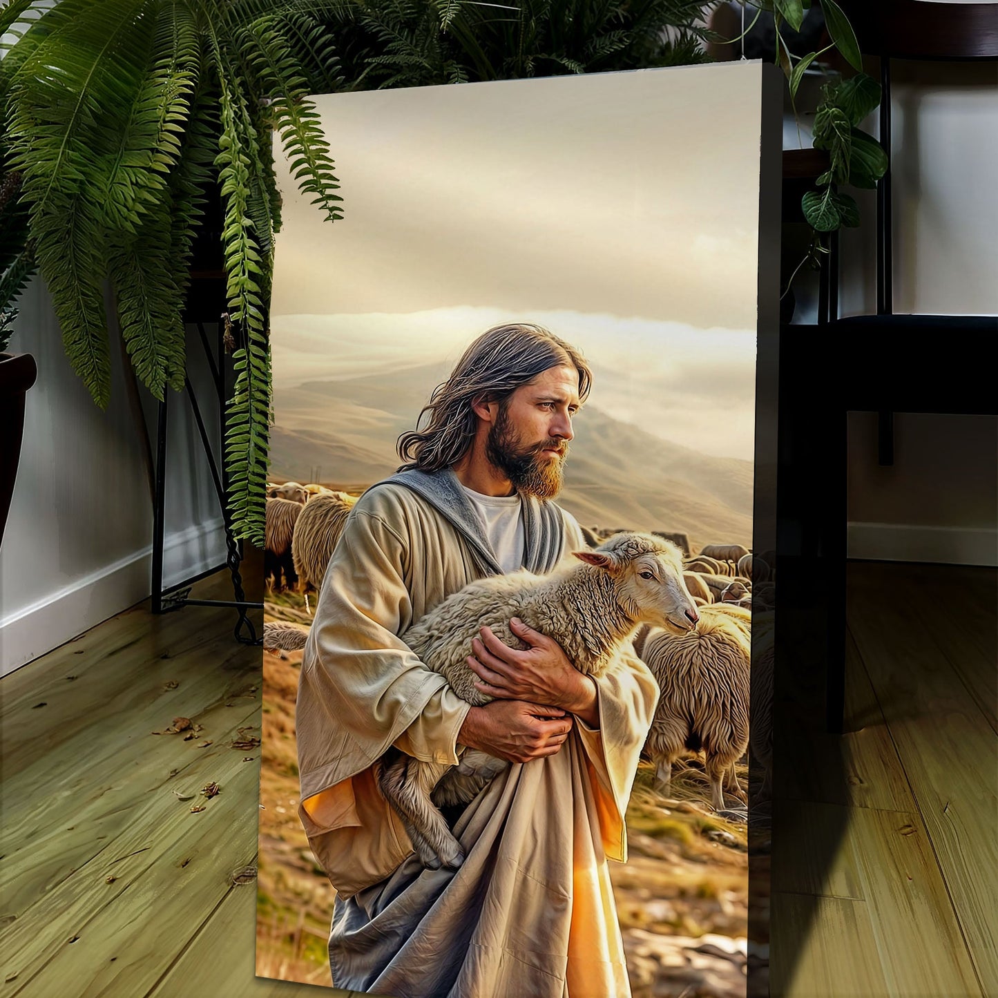 Tailored Canvases 99 Faith Wall Art XII canvas print with bearded man holding a lamb on Tampa Home & Garden Store