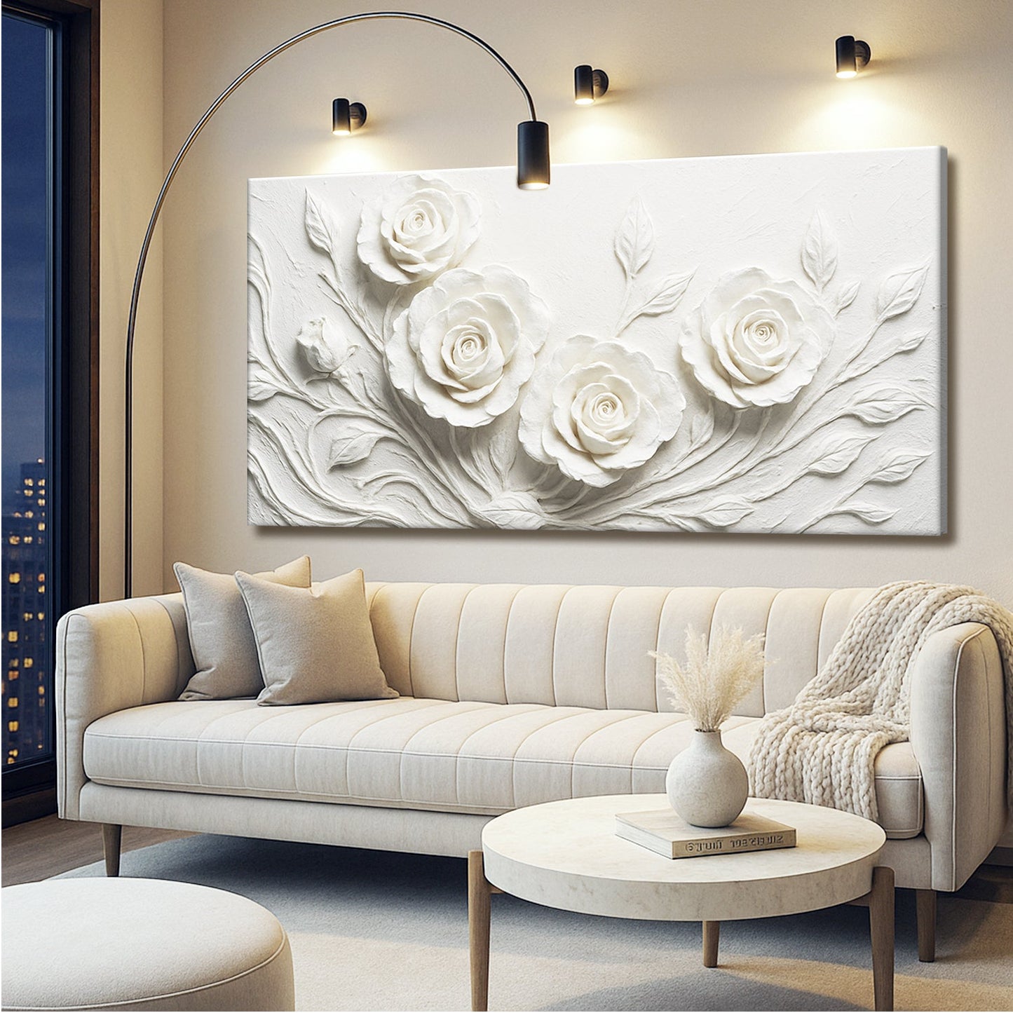 Floral Abstract Wall Art crafting canvas by Tailored Canvases, white textured 3D rose relief on Tampa Home & Garden Store