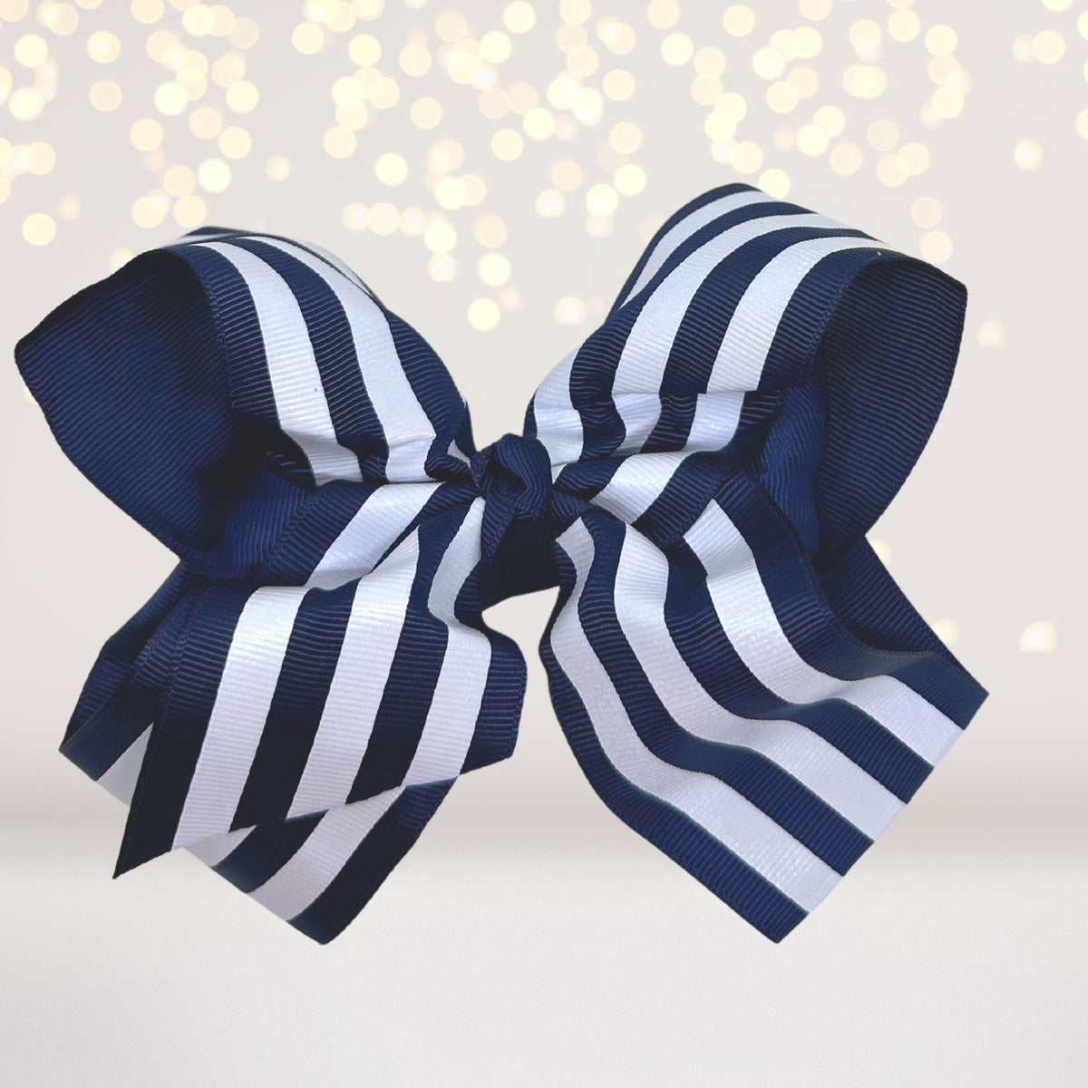 Hair bow 6-inch navy white stripe grosgrain oversized bow clip by Chicky Chicky Bling Bling on Tampa Home & Garden Store