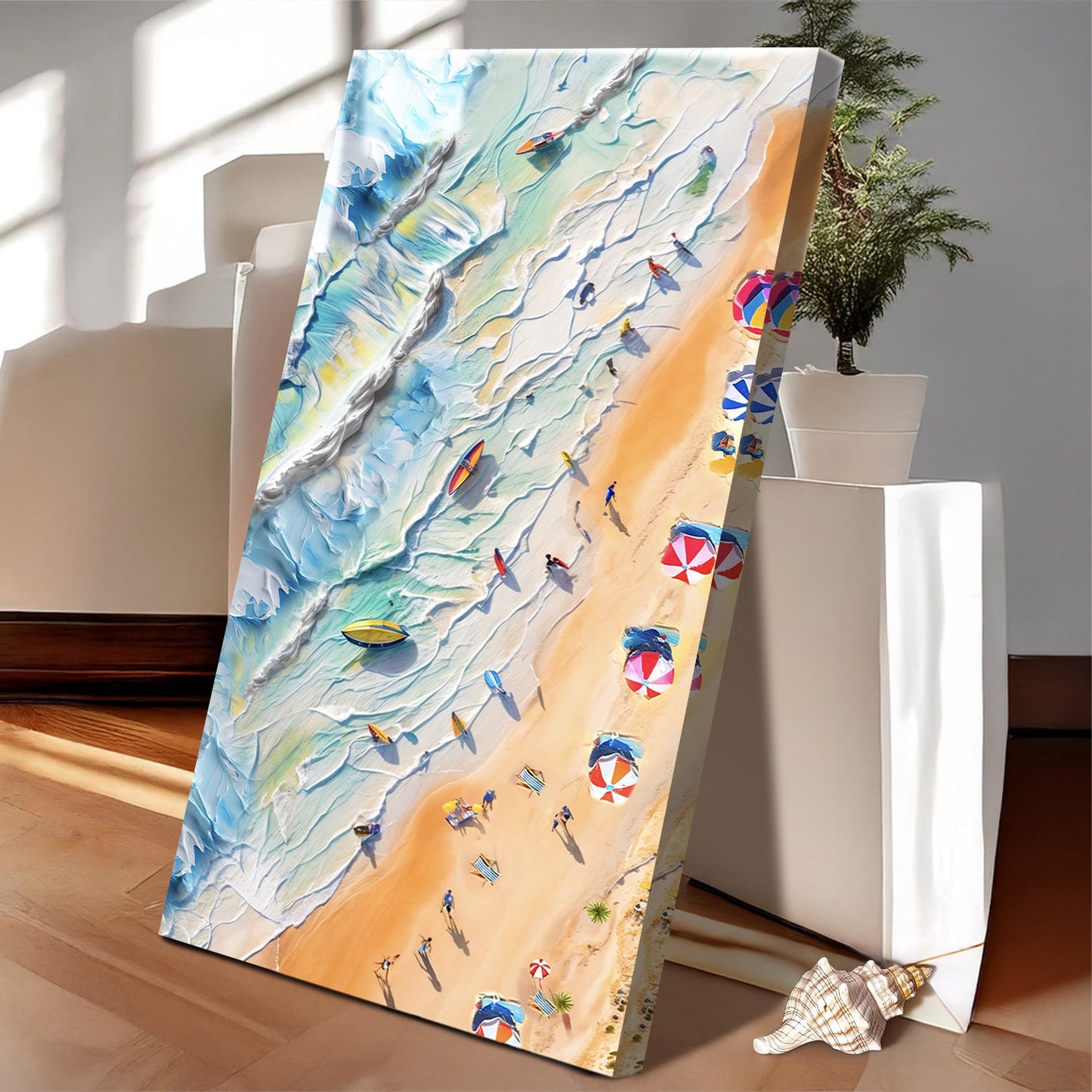 Beach Days Wall Art III canvas by Tailored Canvases, textured coastal beach scene with umbrellas on Tampa Home & Garden Store