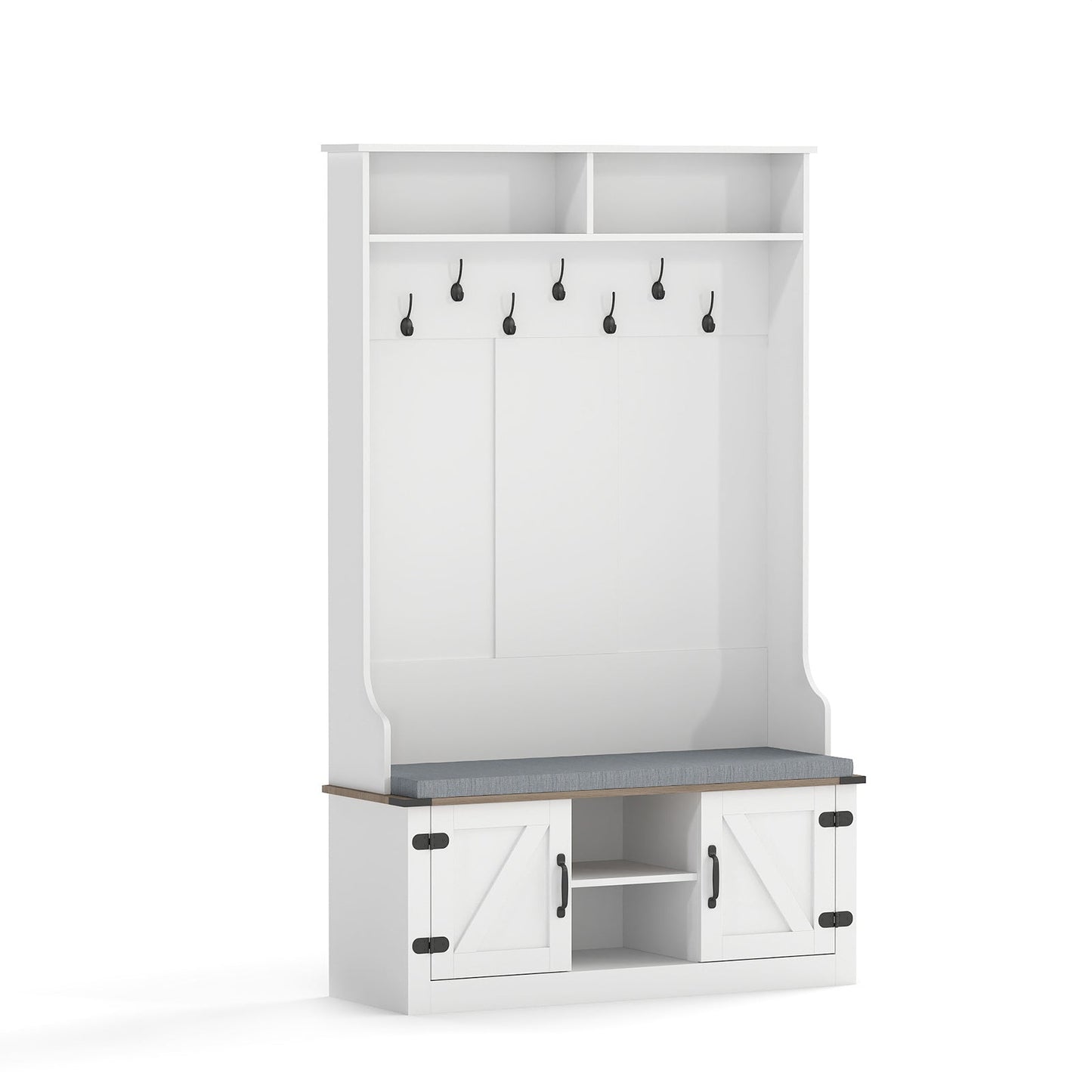 4-in-1 68.5 Inch Tall Coat Rack with Cushioned Bench and Shoe Storage-White