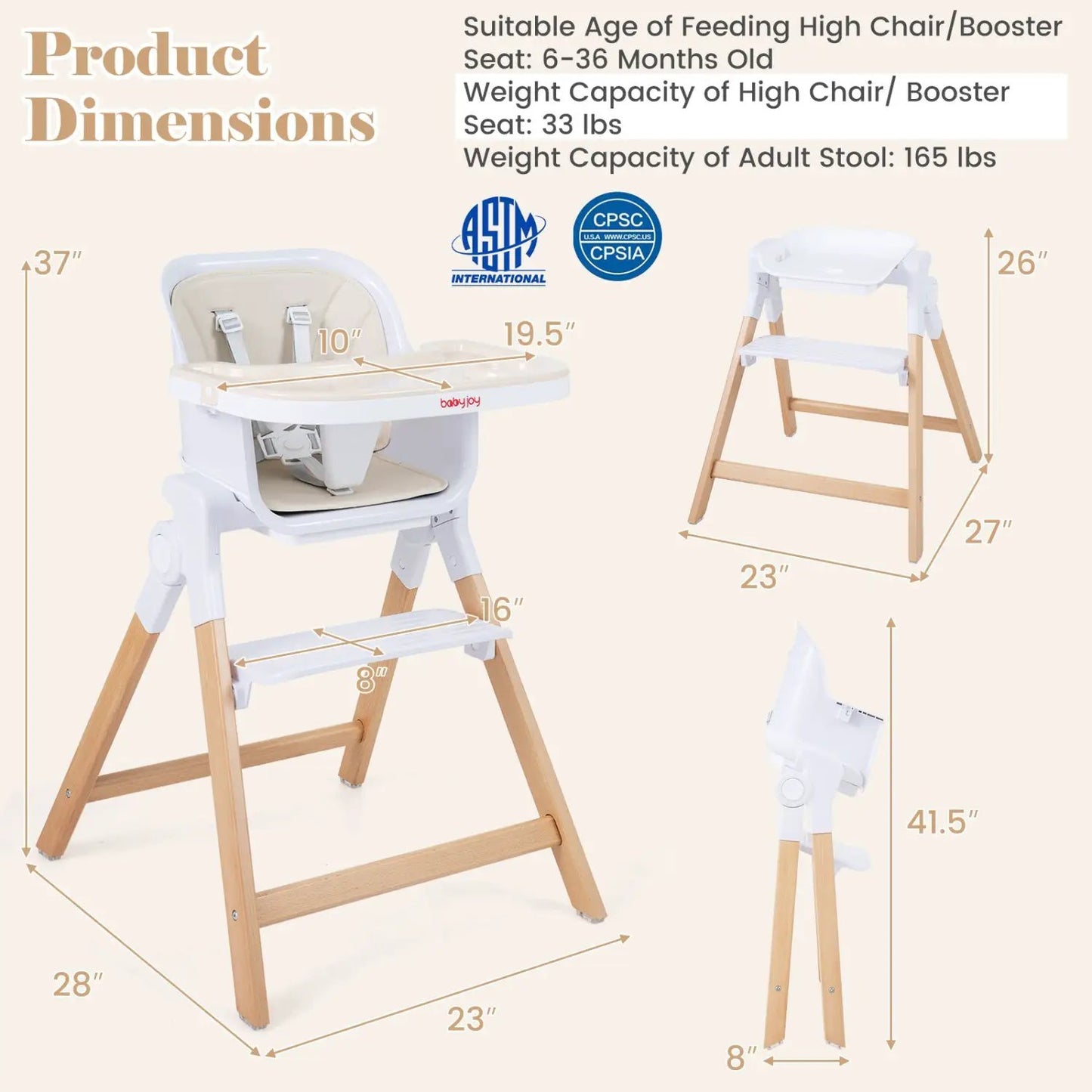 4 in 1 Convertible High Chair Adjustable Tray